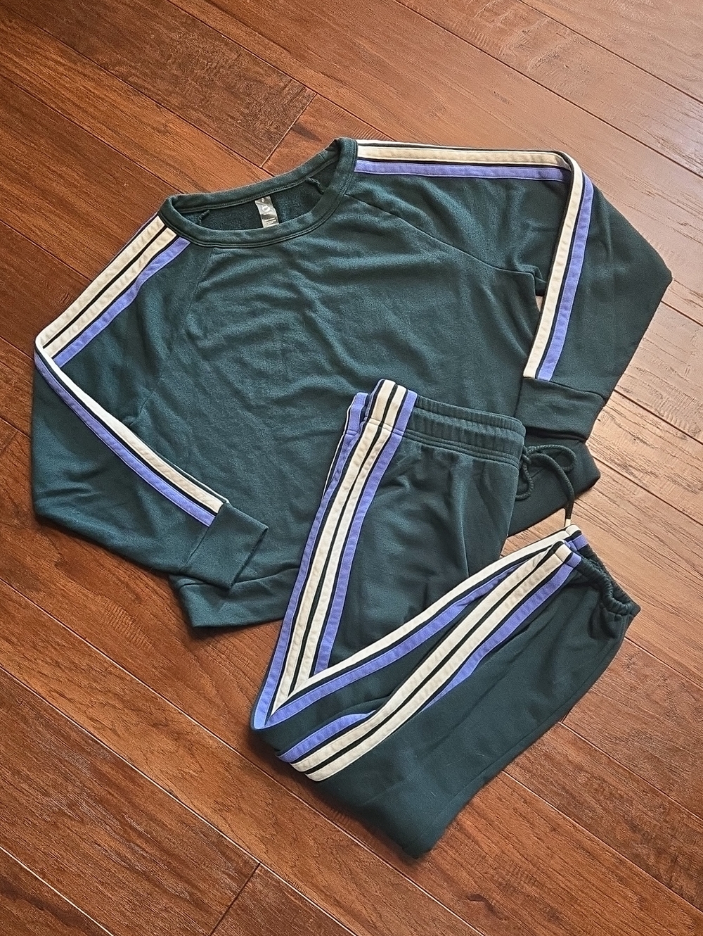 Lou & Grey Forest Green Jogger Set with Blue and White Stripes Small